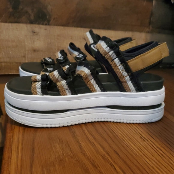 Nike Icon Classic Black Gold White Platform Sandals Shoes Women's Size 7 DH0224 - Picture 7 of 14